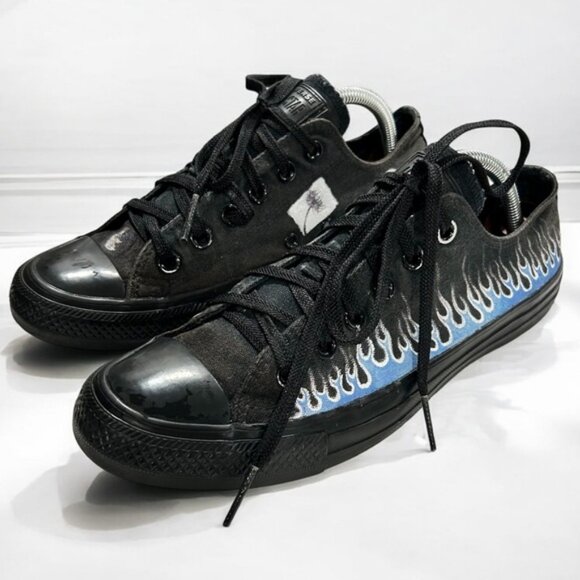 Converse Custom Painted Black Goth Low Cut Sneakers - Picture 3 of 15